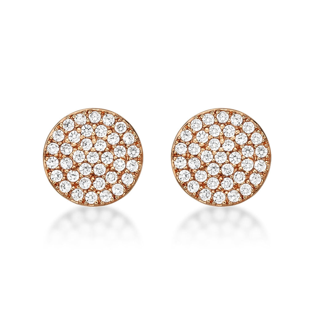 Rose Gold Plated Sterling Silver Disk Earrings with Cubic Zirconia