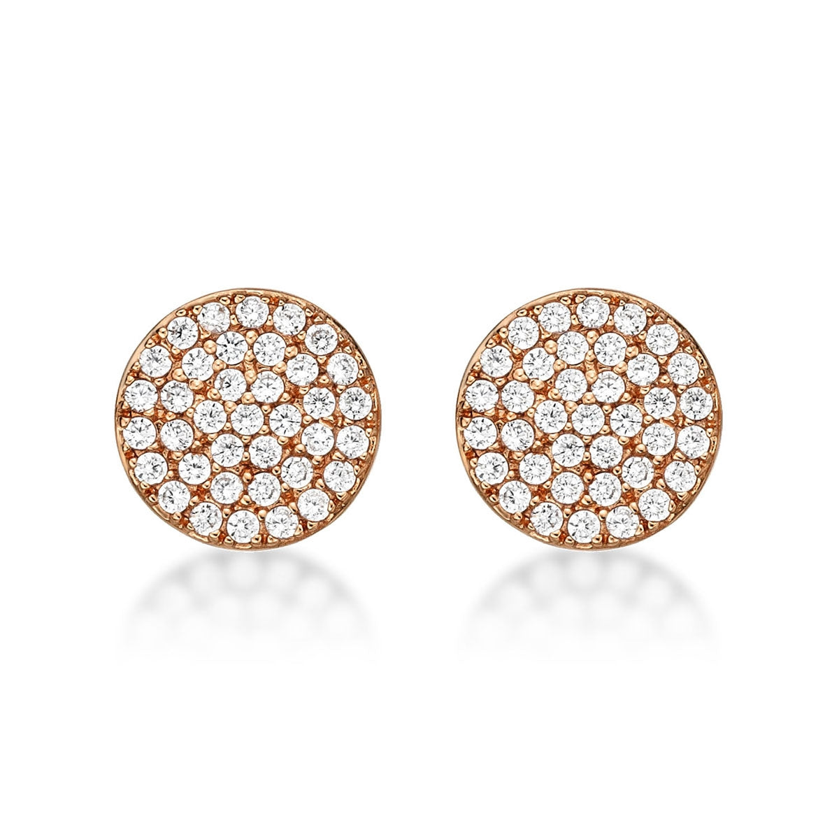 Rose Gold Plated Sterling Silver Disk Earrings with Cubic Zirconia