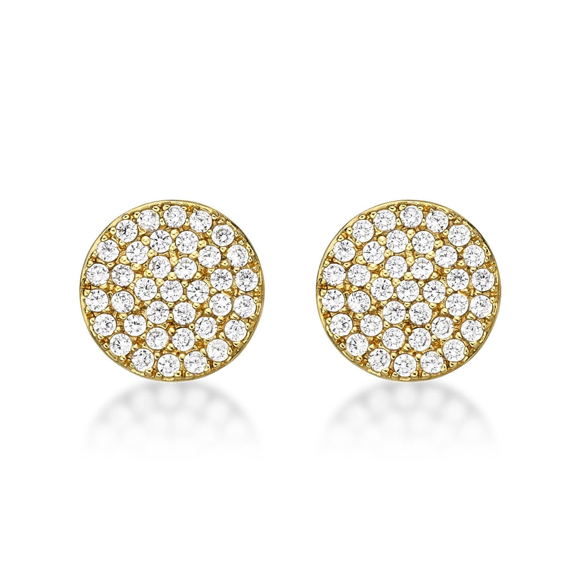 Yellow Gold Plated Sterling Silver Disk Earrings with Cubic Zirconia