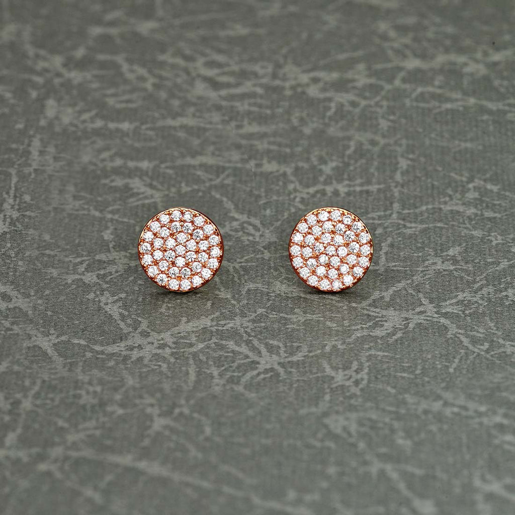 Rose Gold Plated Sterling Silver Disk Earrings with Cubic Zirconia