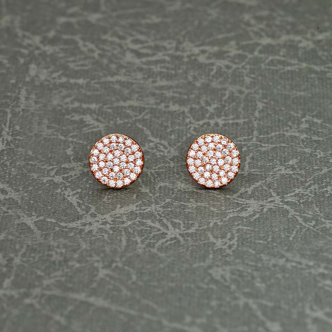 Rose Gold Plated Sterling Silver Disk Earrings with Cubic Zirconia