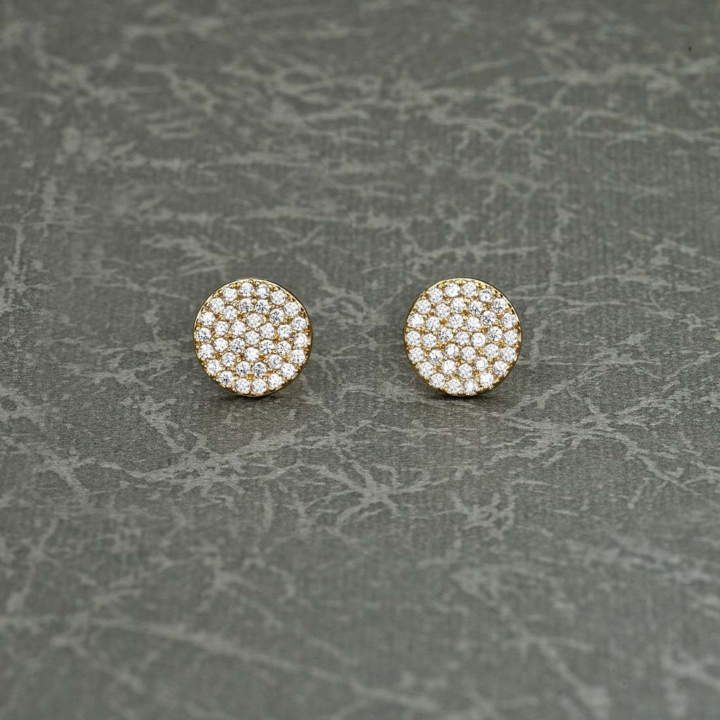 Yellow Gold Plated Sterling Silver Disk Earrings with Cubic Zirconia