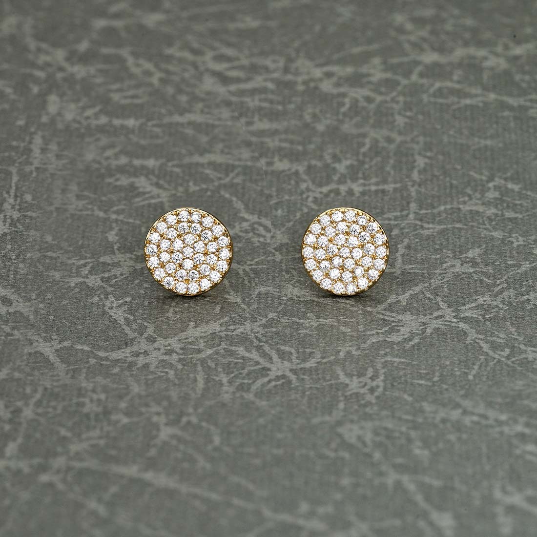 Yellow Gold Plated Sterling Silver Disk Earrings with Cubic Zirconia