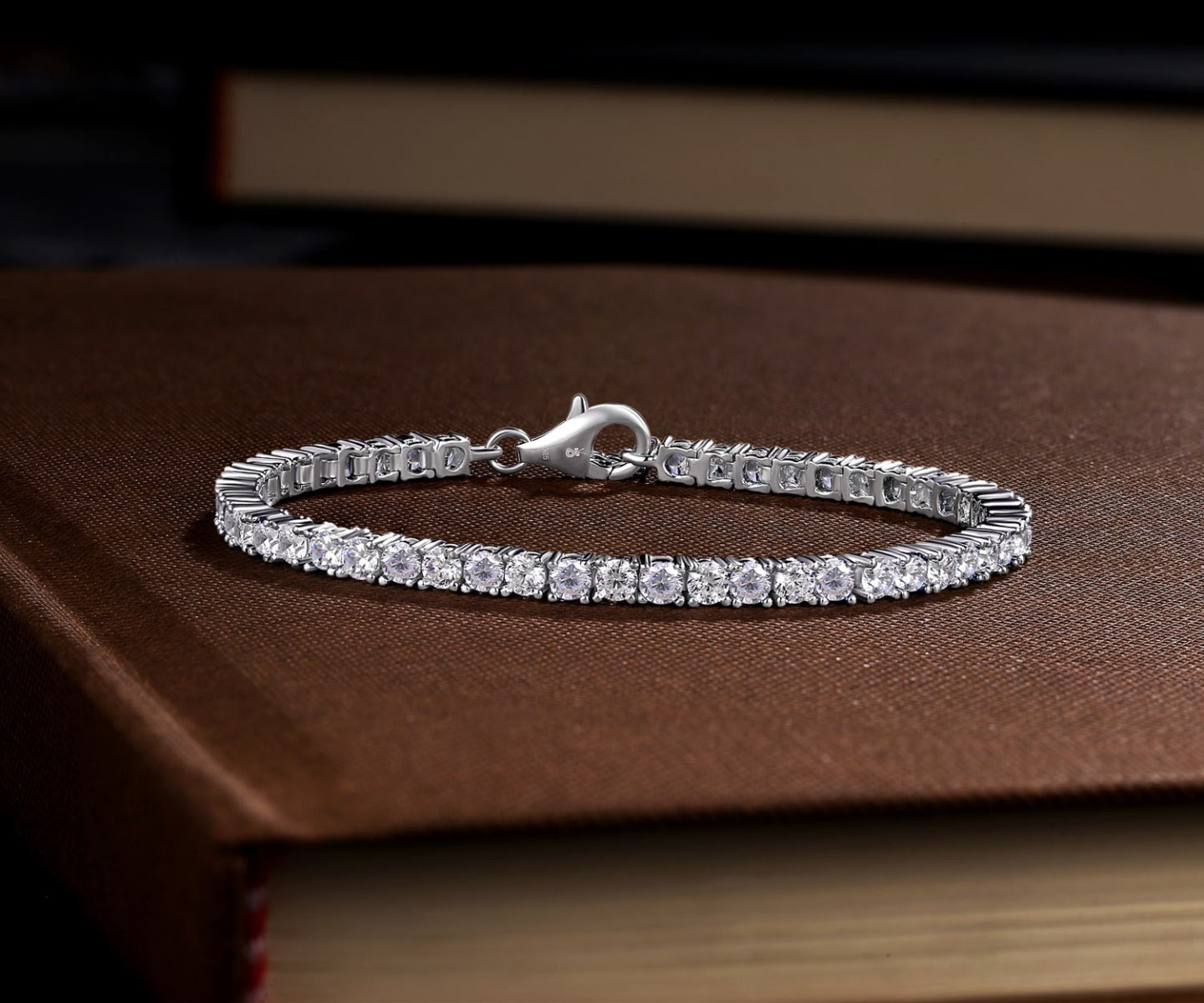 Sterling Silver Tennis Bracelet 3mm White Cubic Zirconia on book