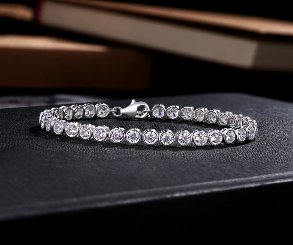 Bezel Set Sterling Silver Tennis Bracelet 4mm White Cubic Zirconia