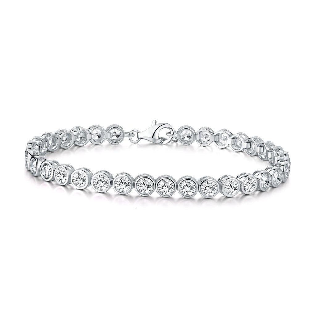 Bezel Set Sterling Silver Tennis Bracelet 4mm White Cubic Zirconia