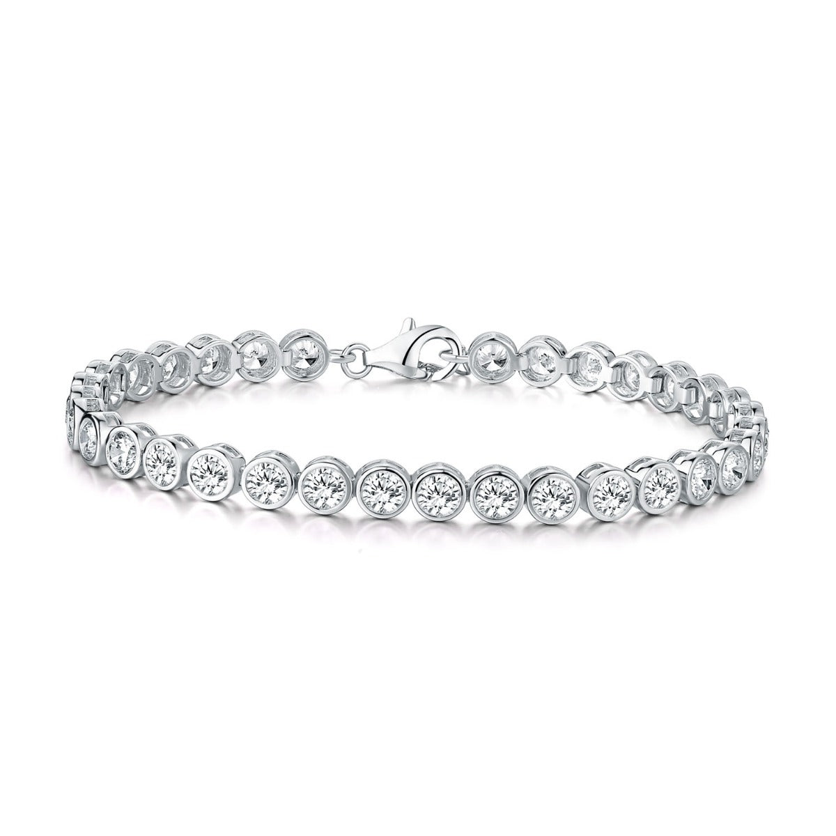Bezel Set Sterling Silver Tennis Bracelet 4mm White Cubic Zirconia
