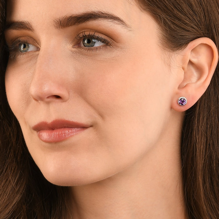Amethyst & Diamond Stud Earrings 1.60ct Amethyst 9K White Gold