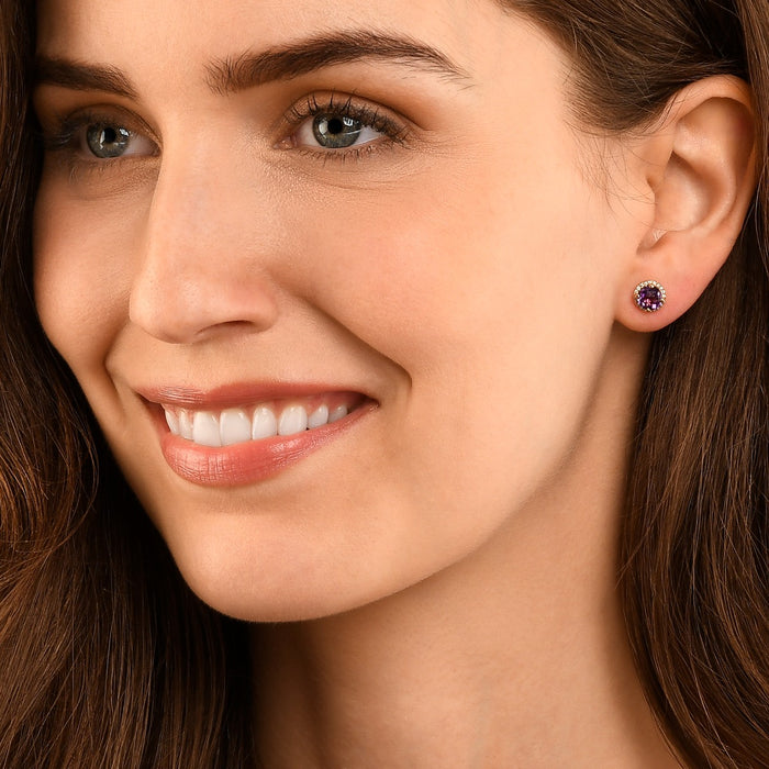 Amethyst & Diamond Stud Earrings 1.60ct Amethyst 9K Yellow Gold
