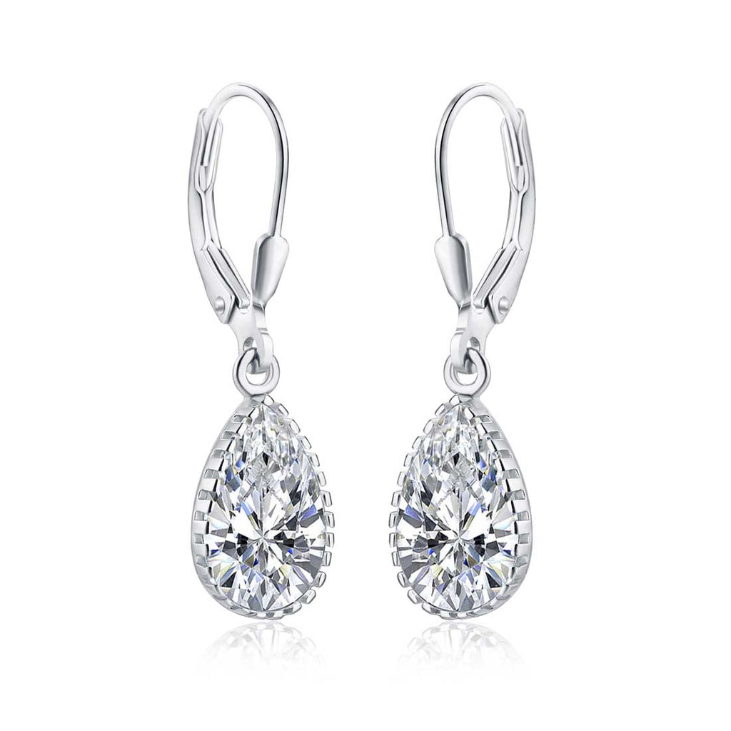 925 Sterling Silver Leverback Dangle Earrings With Cubic Zirconia