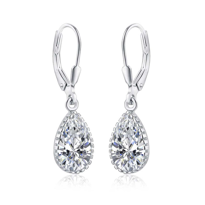 925 Sterling Silver Leverback Dangle Earrings With Cubic Zirconia