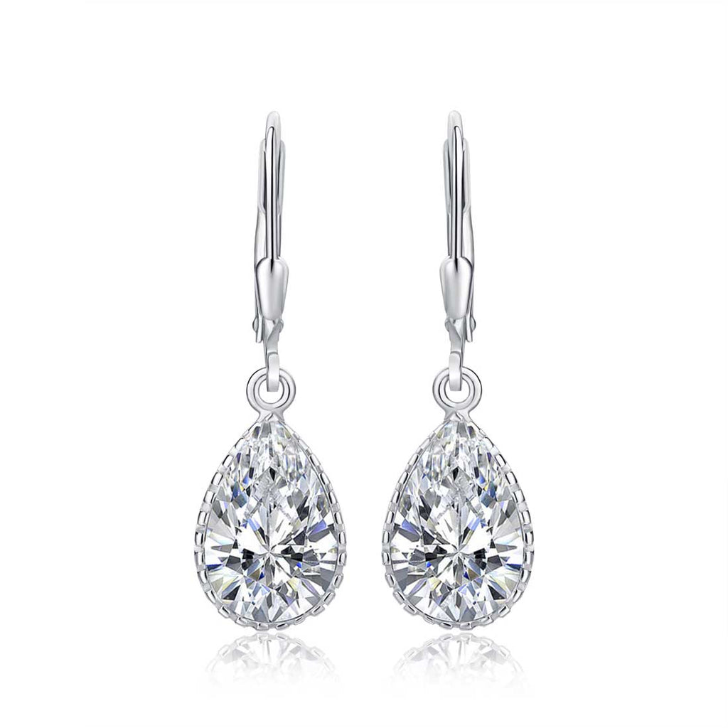925 Sterling Silver Leverback Dangle Earrings With Cubic Zirconia