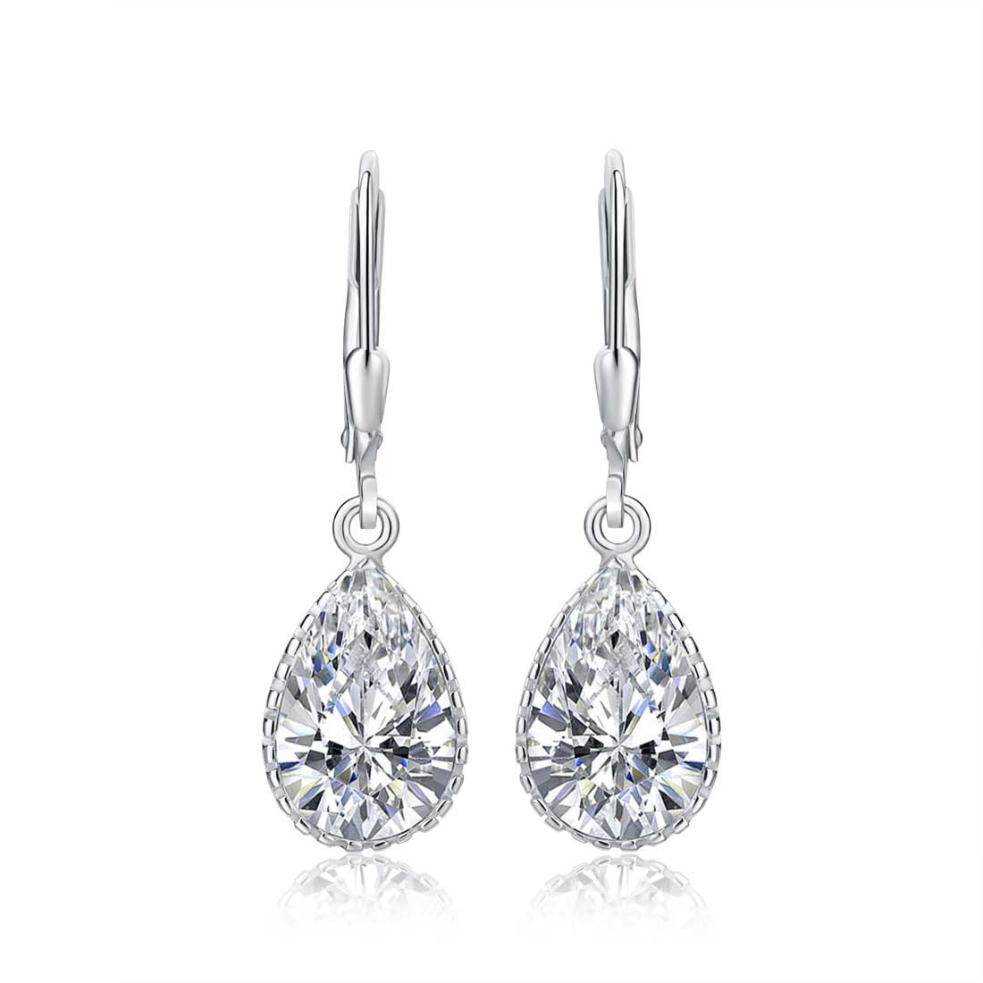 925 Sterling Silver Leverback Dangle Earrings With Cubic Zirconia