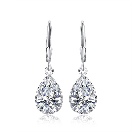 925 Sterling Silver Leverback Dangle Earrings With Cubic Zirconia