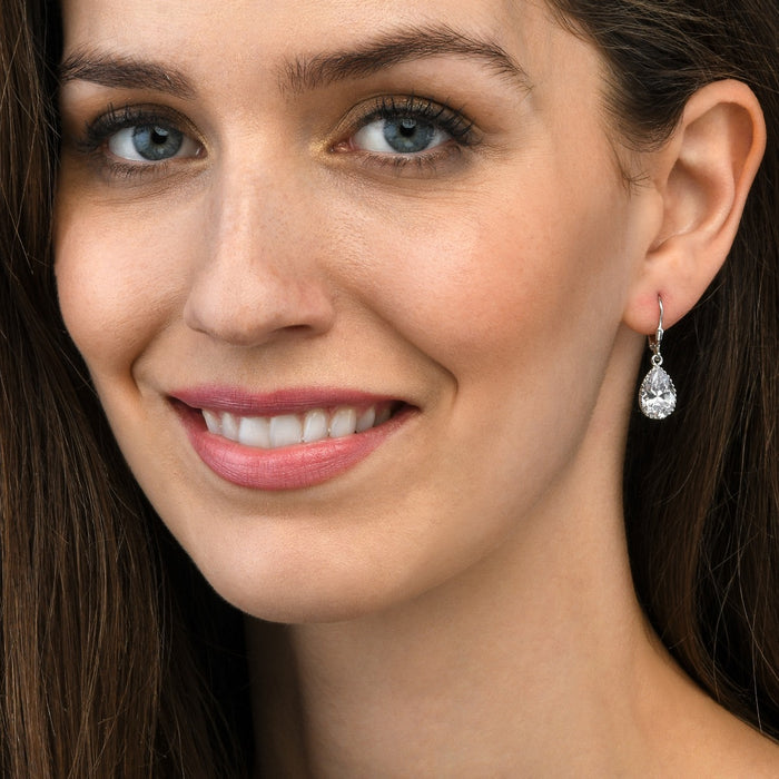925 Sterling Silver Leverback Dangle Earrings With Cubic Zirconia