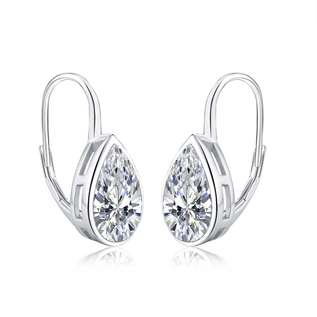 Sterling Silver Cubic Zirconia Leverback Drop Earrings