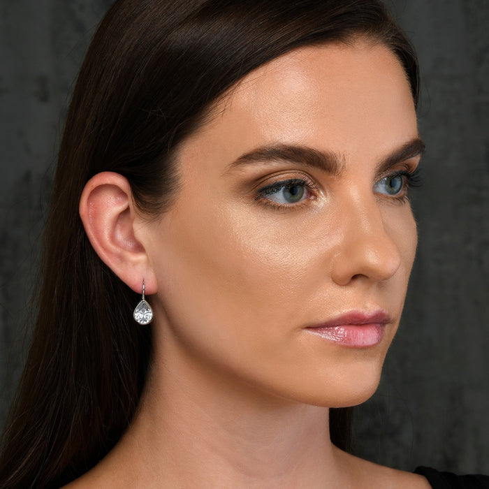 Sterling Silver Cubic Zirconia Leverback Drop Earrings