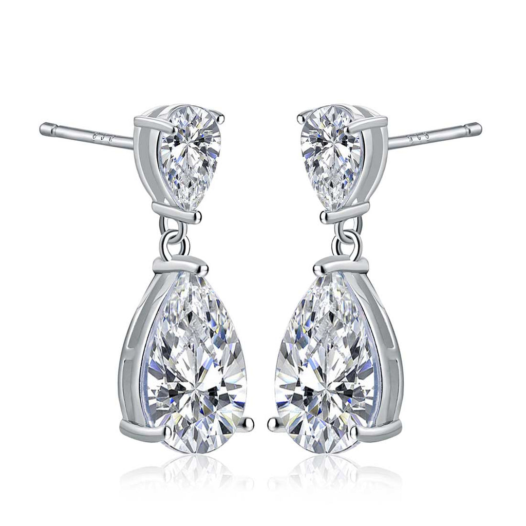 Sterling Silver Cubic Zirconia Pear Shaped Drop Earrings
