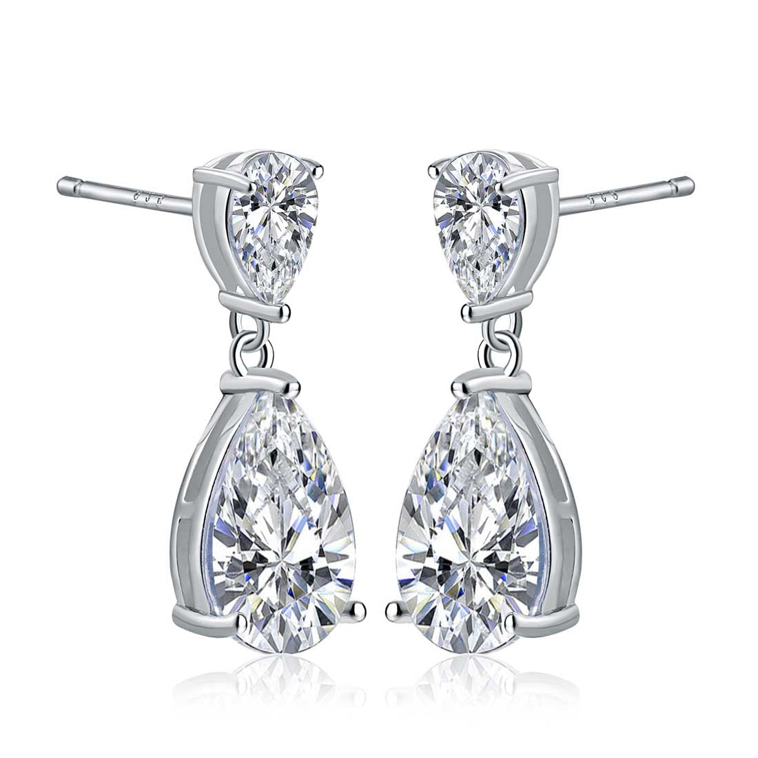 Sterling Silver Cubic Zirconia Pear Shaped Drop Earrings