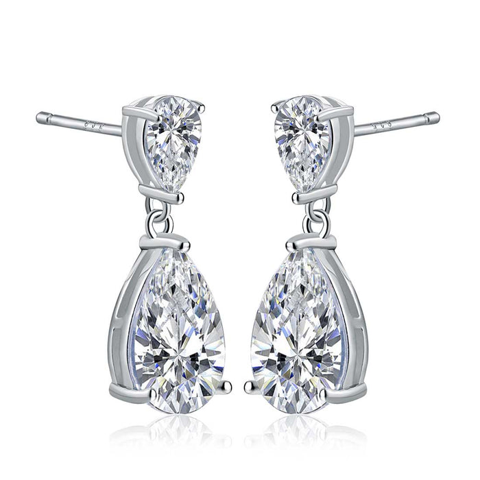 Sterling Silver Cubic Zirconia Pear Shaped Drop Earrings
