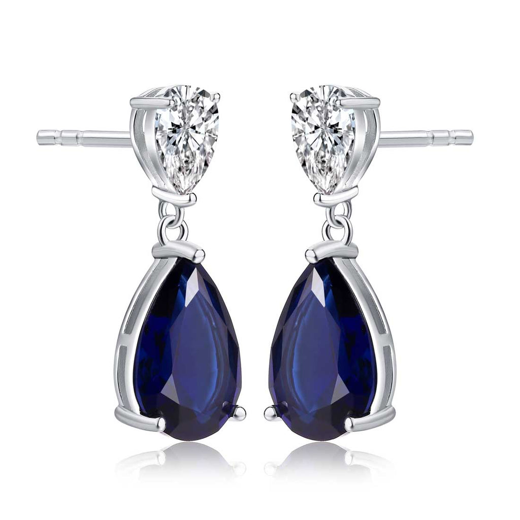 Sterling Silver Pear Shaped Dark Blue Drop Earrings