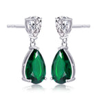Sterling Silver Pear Shaped Green Drop Earrings