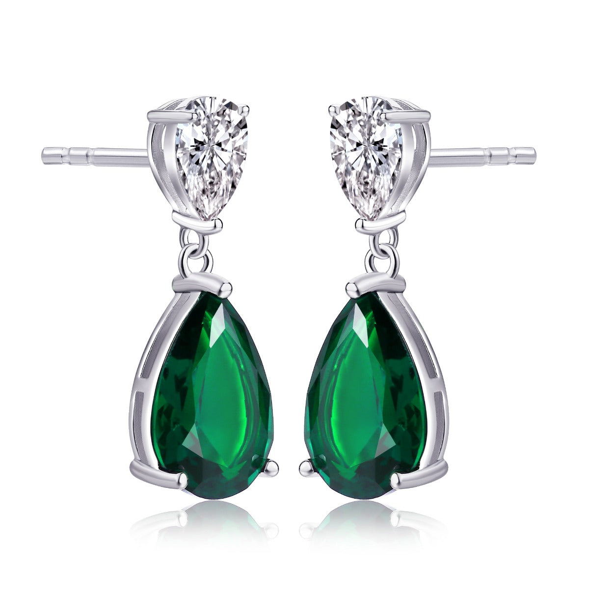 Sterling Silver Pear Shaped Green Drop Earrings