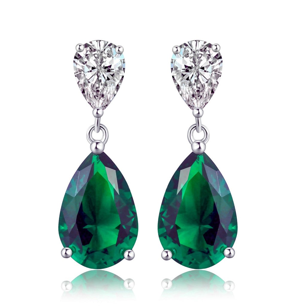 Green Tear Drop Earrings for Women in Sterling Silver