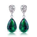 Green Tear Drop Earrings for Women in Sterling Silver