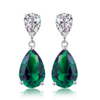 Green Tear Drop Earrings for Women in Sterling Silver