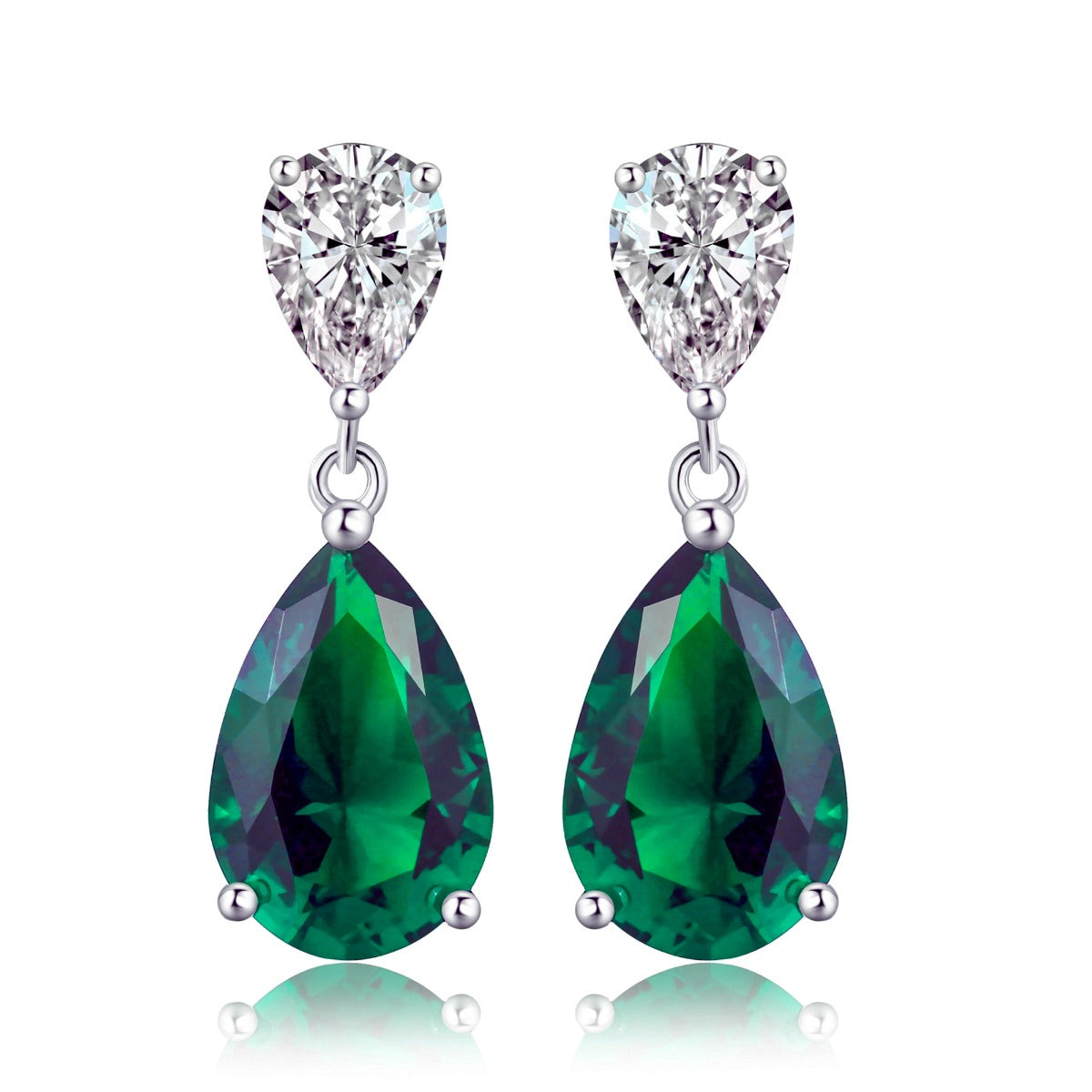 Green Tear Drop Earrings for Women in Sterling Silver
