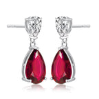 Sterling Silver Pear Shaped Red Drop Earrings