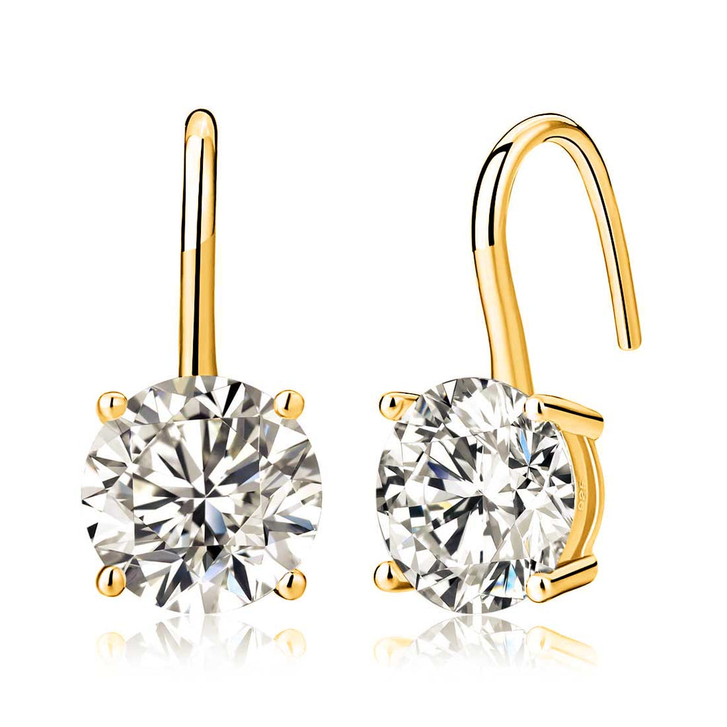 Gold Plated Sterling Silver Zirconia Drop Earrings 8mm Round Zirconia