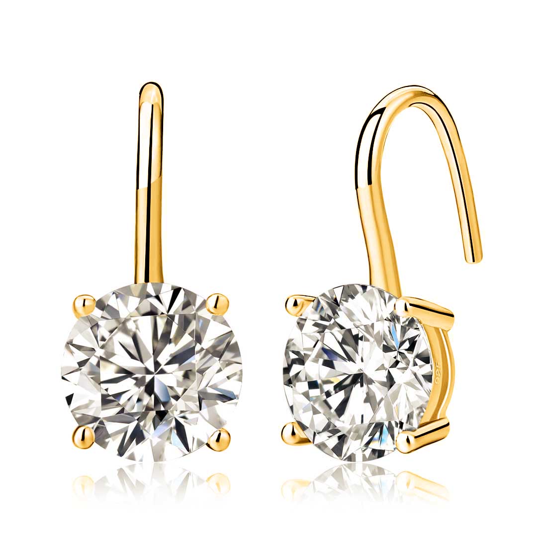 Gold Plated Sterling Silver Zirconia Drop Earrings 8mm Round Zirconia