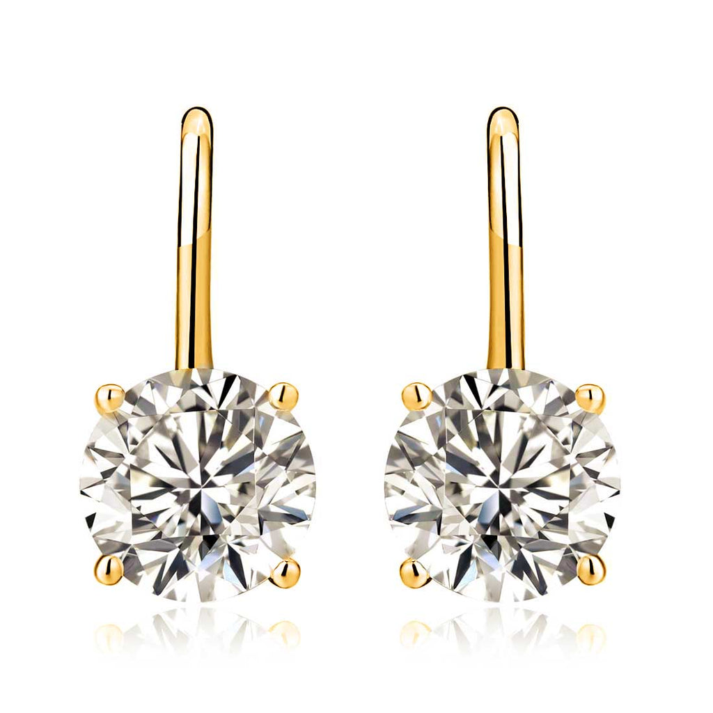 Gold Plated Sterling Silver Zirconia Drop Earrings 8mm Round Zirconia