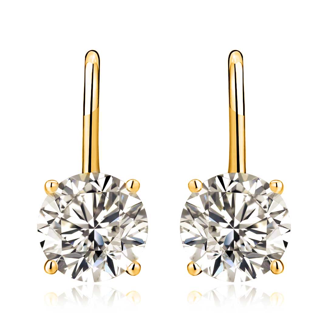 Gold Plated Sterling Silver Zirconia Drop Earrings 8mm Round Zirconia