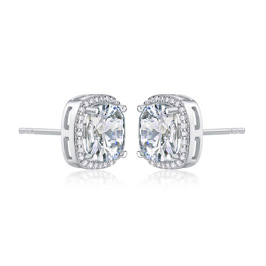 Sterling Silver Cushion Shaped Cubic Zirconia Stud Earrings