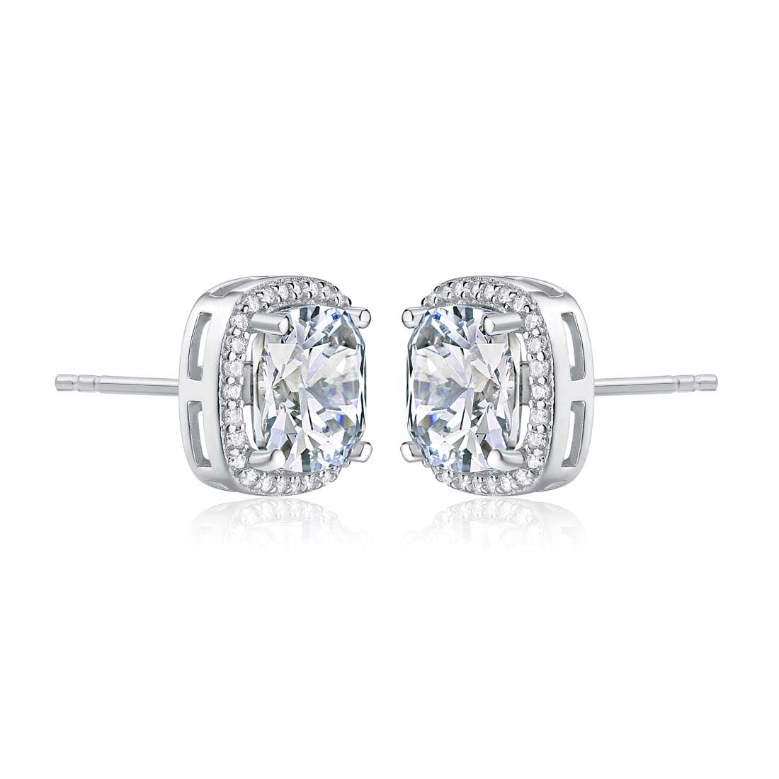 Sterling Silver Cushion Shaped Cubic Zirconia Stud Earrings