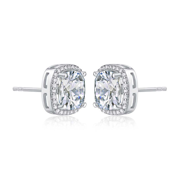 Sterling Silver Cushion Shaped Cubic Zirconia Stud Earrings