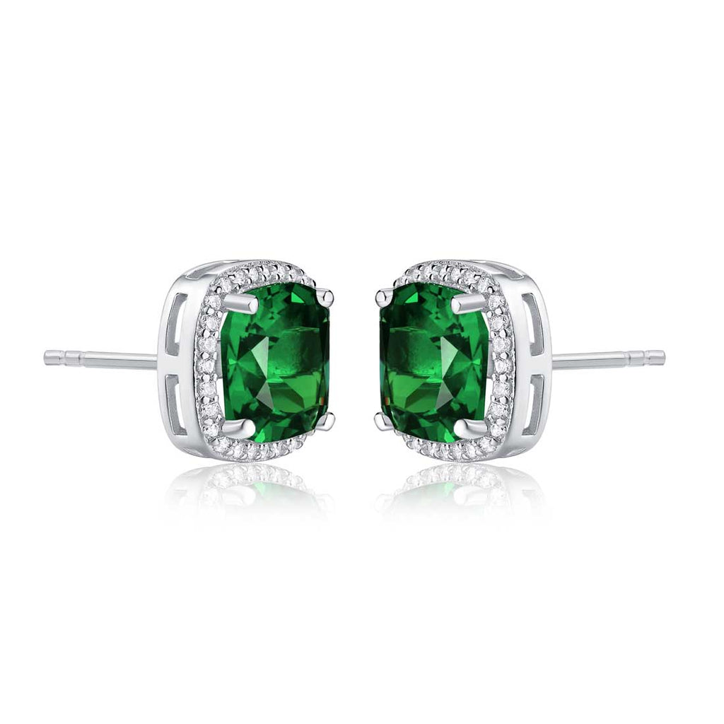 Sterling Silver Cushion Shaped Green Stud Earrings