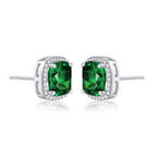 Sterling Silver Cushion Shaped Green Stud Earrings