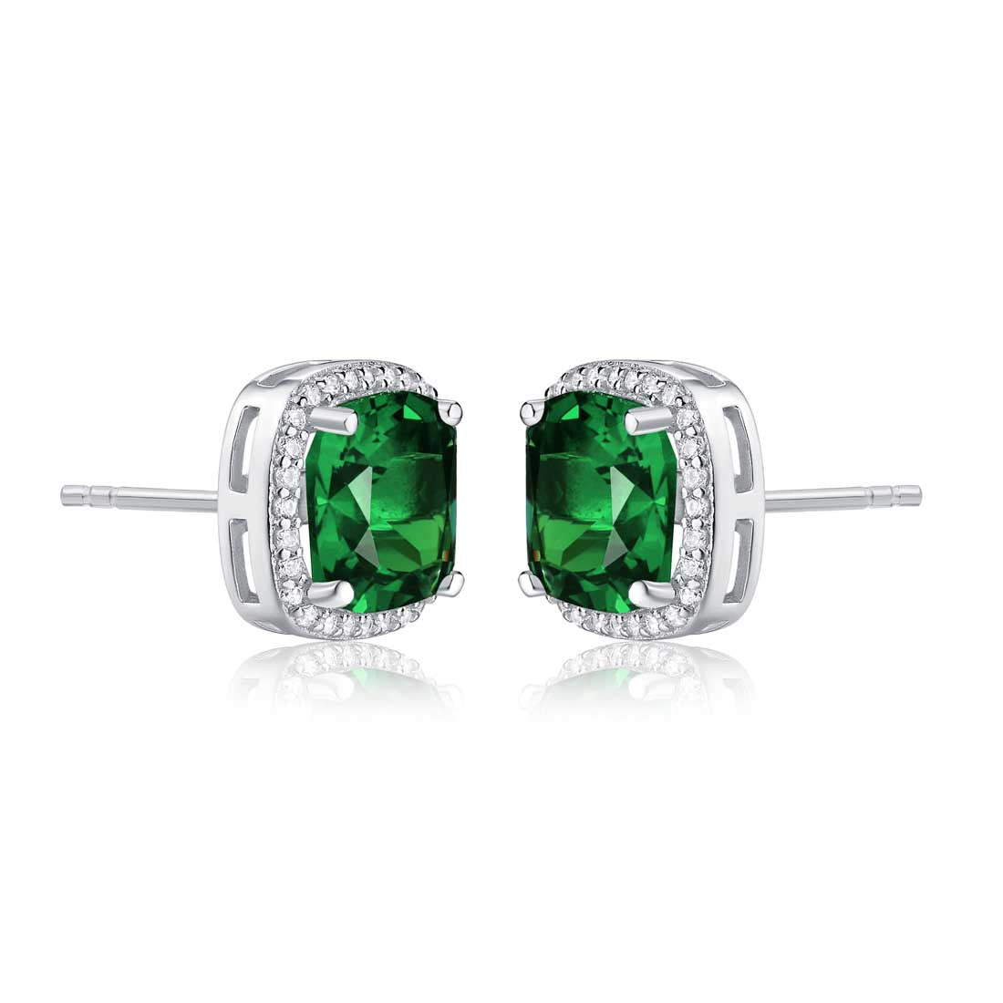 Sterling Silver Cushion Shaped Green Stud Earrings