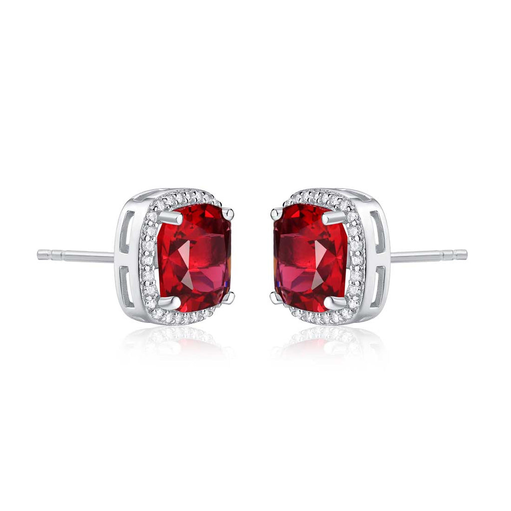 Sterling Silver Cushion Shaped Red Stud Earrings