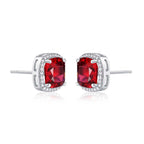 Sterling Silver Cushion Shaped Red Stud Earrings