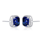 Sterling Silver Cushion Shaped Blue Stud Earrings