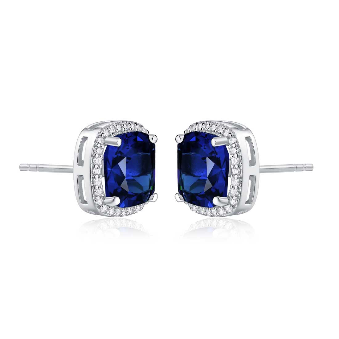 Sterling Silver Cushion Shaped Blue Stud Earrings