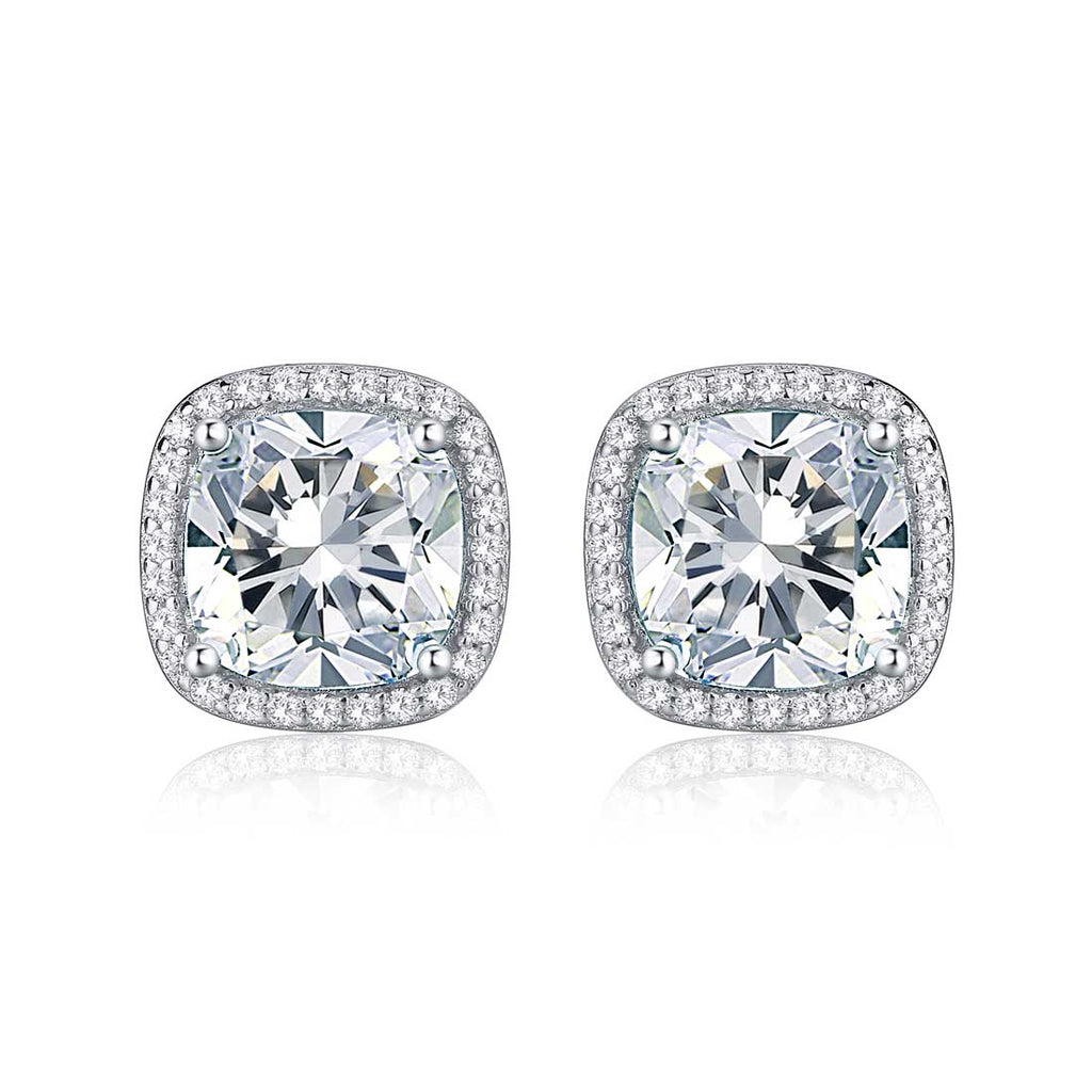 Sterling Silver Cushion Shaped Cubic Zirconia Stud Earrings