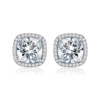 Sterling Silver Cushion Shaped Cubic Zirconia Stud Earrings