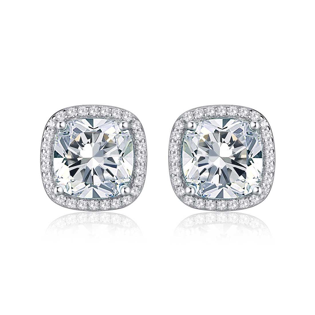 Sterling Silver Cushion Shaped Cubic Zirconia Stud Earrings