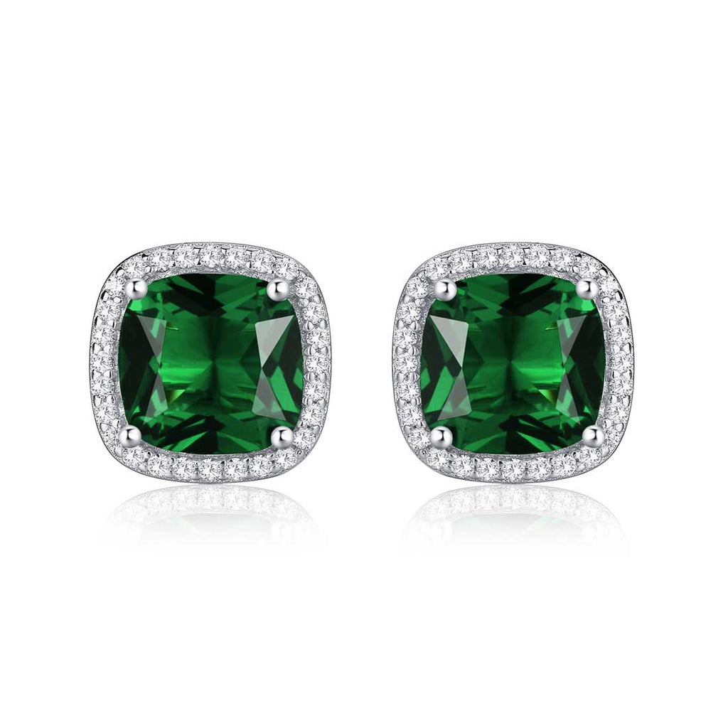 Sterling Silver Cushion Shaped Green Stud Earrings
